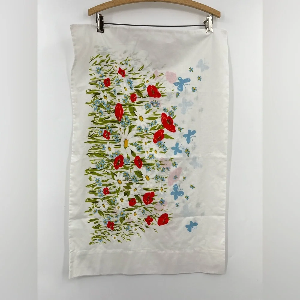 Vintage 70’s floral pillow case poppy daisy 0330 standard white red green